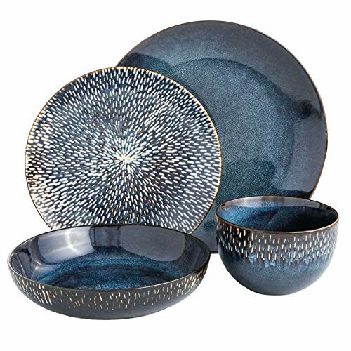 Elegant blue dinnerware set with plates and bowl