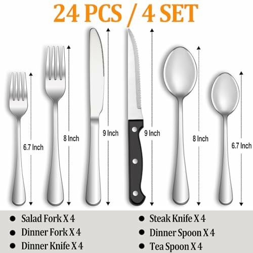 24-piece cutlery set with forks, knives, and spoons