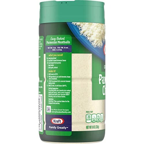 Kraft Grated Parmesan Cheese container with recipe label