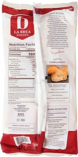 Back view of La Brea bread packaging with nutrition facts and product details.