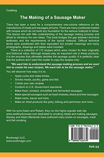 Back cover of 'The Making of a Sausage Maker' book with description and barcode.