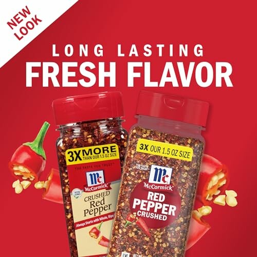 McCormick crushed red pepper containers with fresh flavor text.