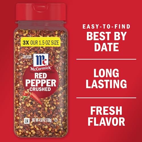 McCormick crushed red pepper packaging with product features.