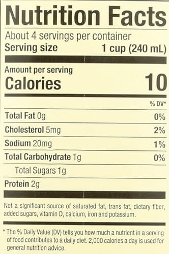 Nutrition facts label showing serving size, calories, and nutrient information.