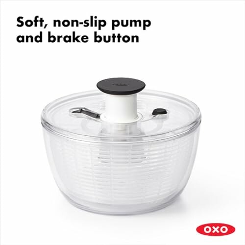 OXO salad spinner with soft non-slip pump and brake button