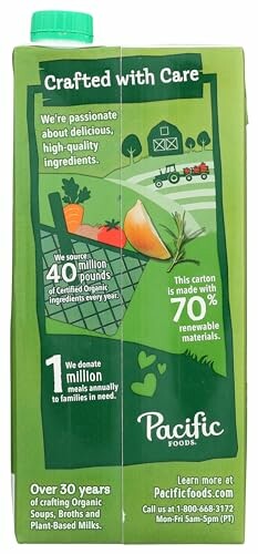 Side of Pacific Foods carton with sustainability information.