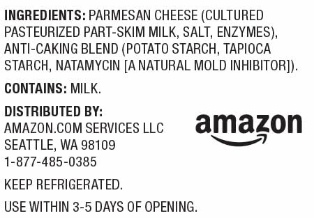 Parmesan cheese ingredients and contact information label.