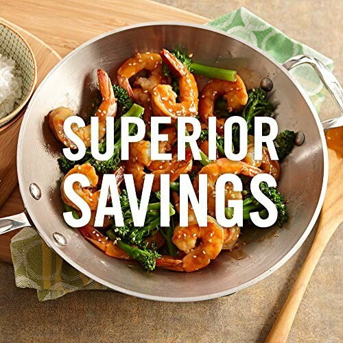 Shrimp and broccoli stir-fry in a pan with text 'Superior Savings'.