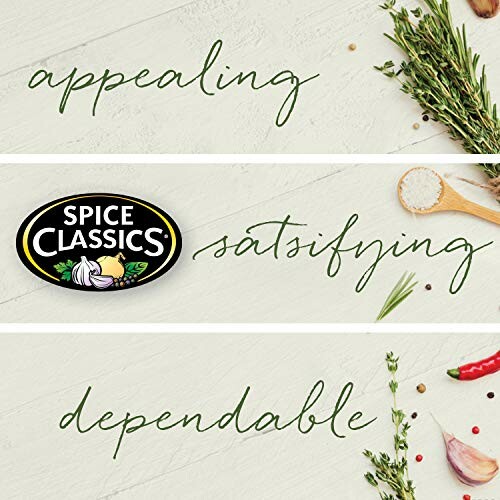 Spice Classics logo with herbs and text: appealing, satisfying, dependable.