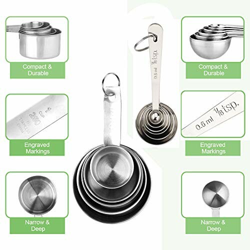 Stainless steel measuring cups with engraved markings.